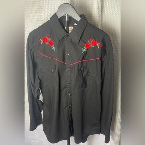 Vintage Ely Cattleman Snap Button Shirt 70's/80's Western Cowboy Red Rose XL